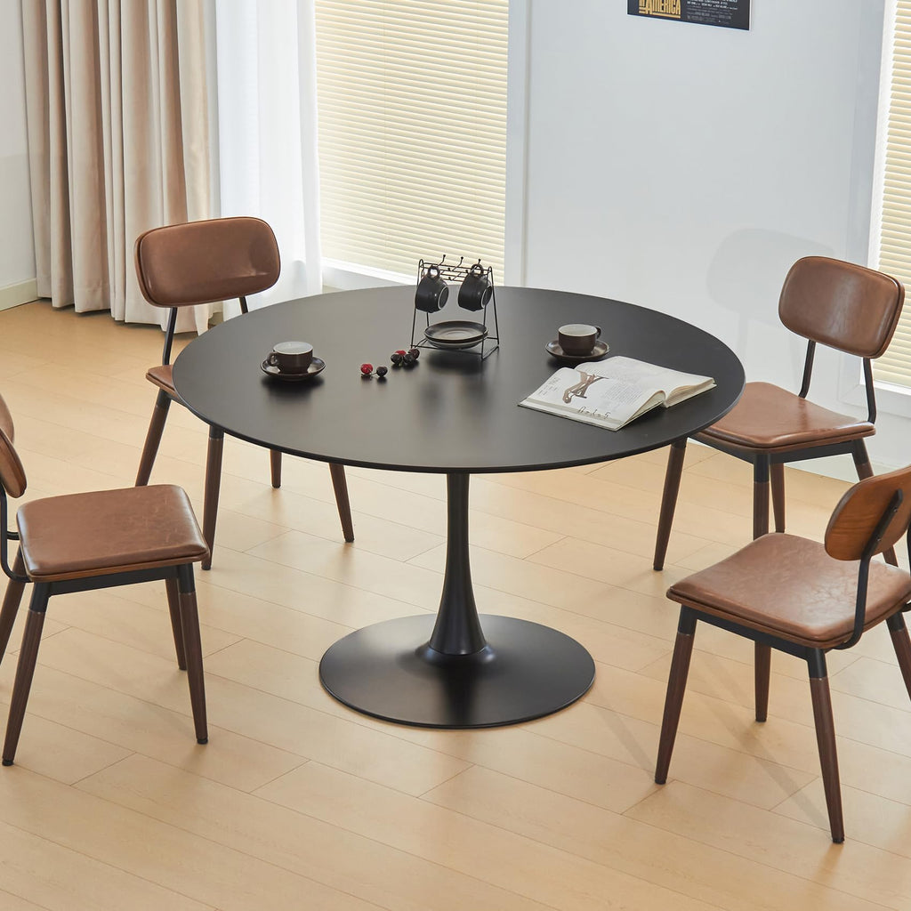 Hansweld 43.5" Tulip Table, Round Dining Table with Thickened Tabletop & Metal Pedestal, Mid Century Modern Bistro Circle Table for Kitchen, Small Places, Living Room, Cafe (Black)