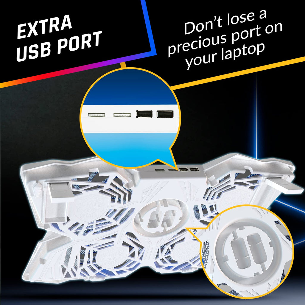 Laptop Cooling Pad - More Than 500 000 Units Sold - New - The Most Powerful Rapid Action Cooling Fan - Laptop Stand with 4 Cooling Fans at 1200 RPM - USB Fan - PS5 PS4 - Full White