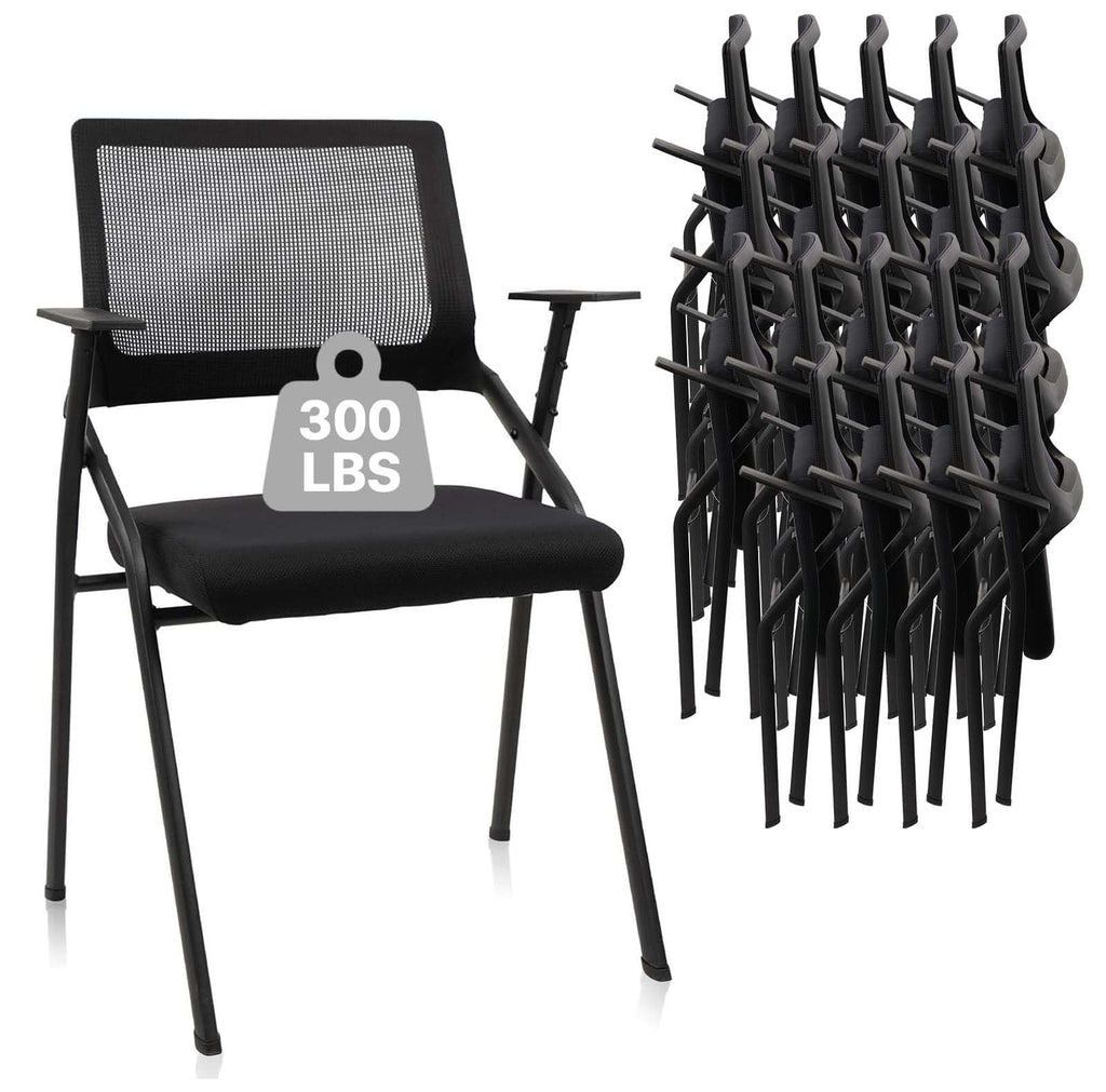 Black (20 pk) Stackable & Foldable Office Chairs with Ergonomic Lumbar Support and Thickened Seat Cushion, Folding Mesh Fabric Reception Guest Chair for School Church Conference Waiting Room