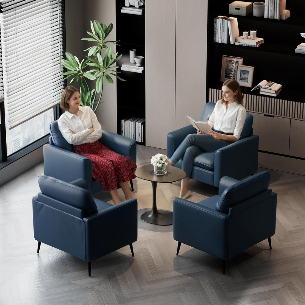 Accent Chairs Set of 2, Faux Leather Chairs, Mid Century Modern Comfy Living Room Chairs, Cozy Office Reading Chair, Reception Armchairs for Living Room, Waiting Room, Bedroom (Blue)
