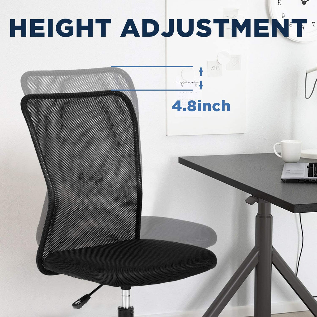 Office Chair Mid Back Mesh Desk Chair Armless Computer Ergonomic Task Rolling Swivel Chair Back Support Adjustable Modern with Lumbar Support,Black