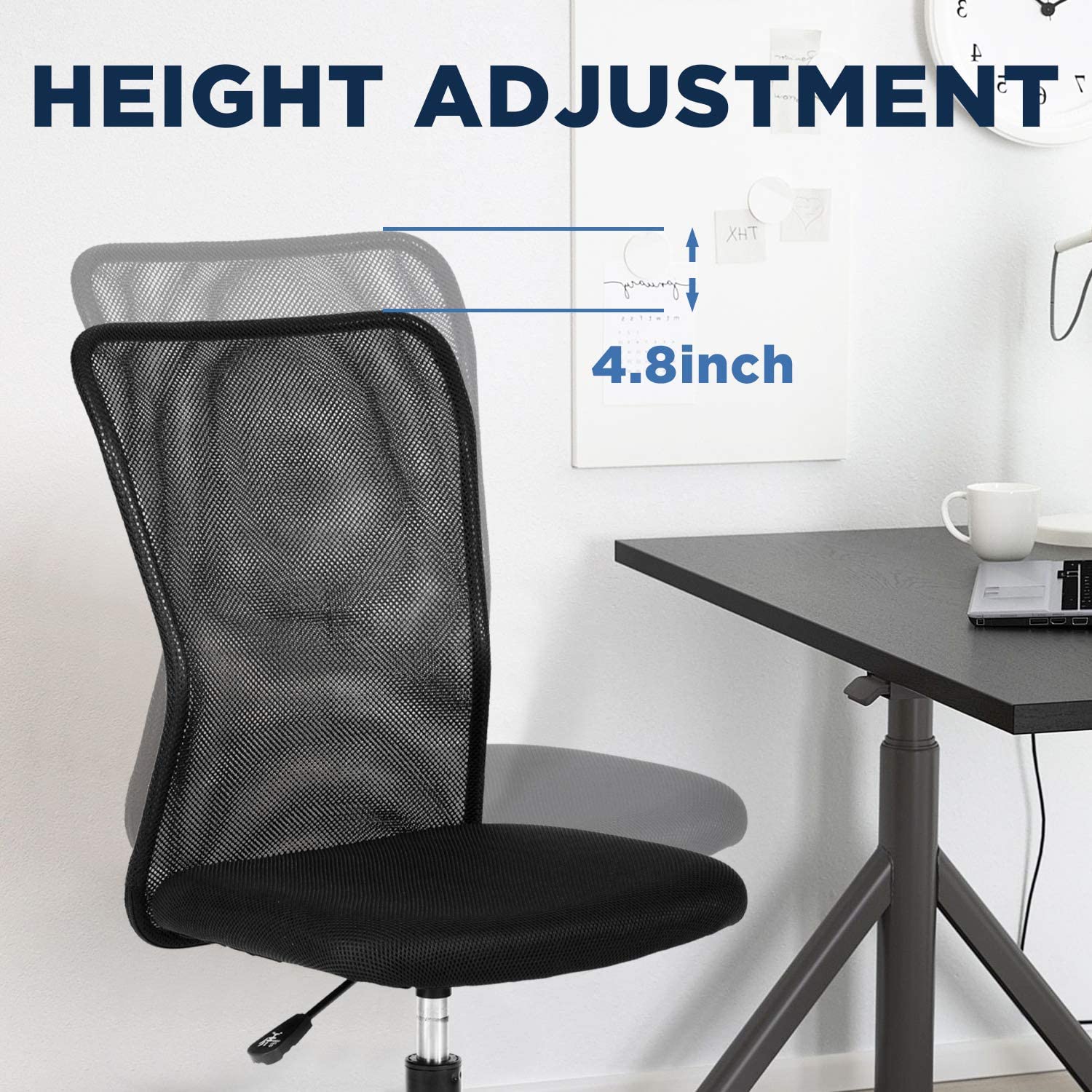Office Chair Mid Back Mesh Desk Chair Armless Computer Ergonomic Task Rolling Swivel Chair Back Support Adjustable Modern with Lumbar Support,Black