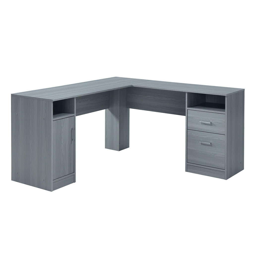 Functional L-Shaped Computer Desk with storage, L is ⁠59.5" wide x 59.5" Long, Grey