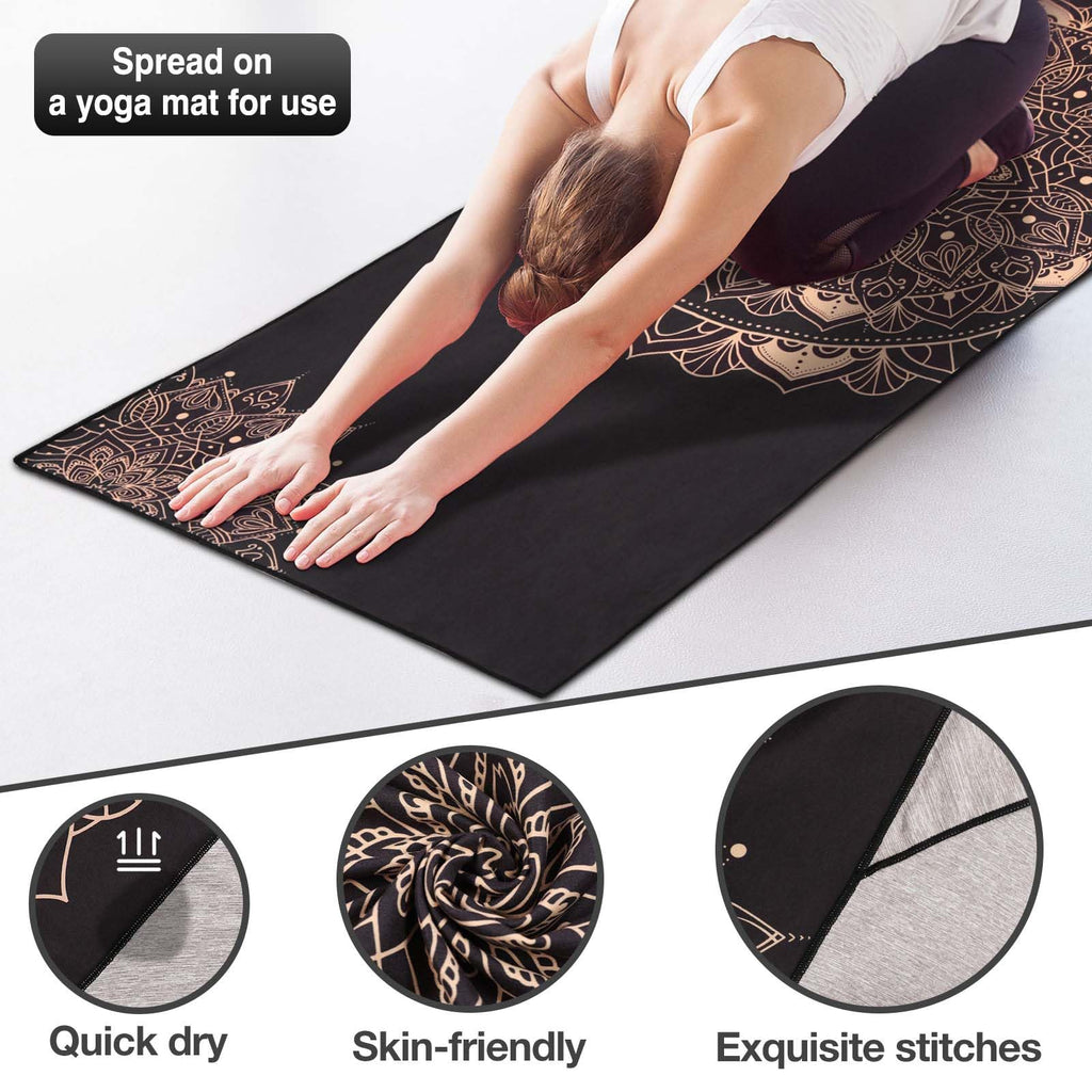 Yoga Towel, Non-Slip Quick-Dry Mat Towel, 74.4 x 27.4 in, Lotus