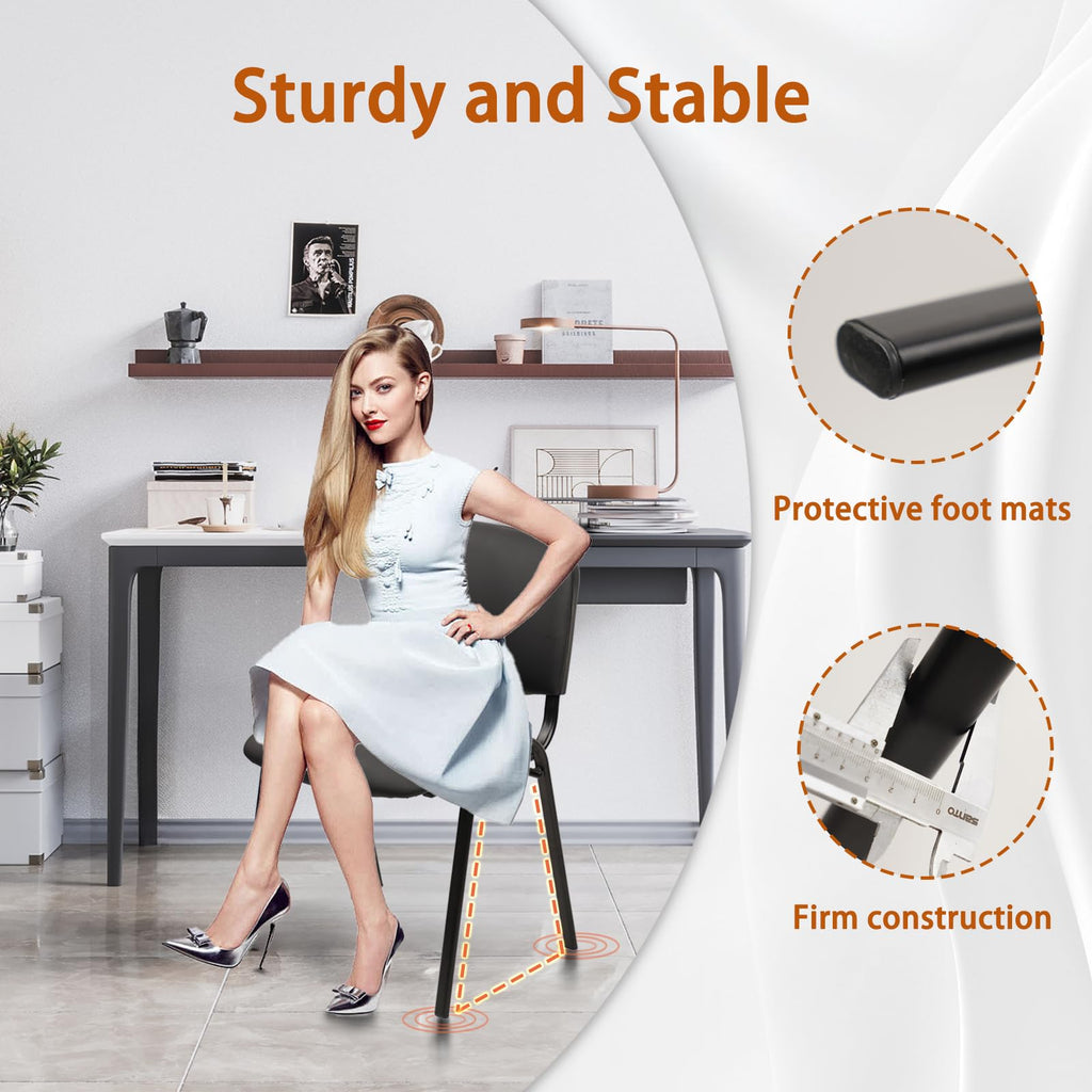 Stacking Waiting Room Chairs, PU Leather Armless Office Guest Chair with Metal Frames, Stackable Conference Room Chairs No Wheels for Reception Lobby Side Meeting Training School, Black
