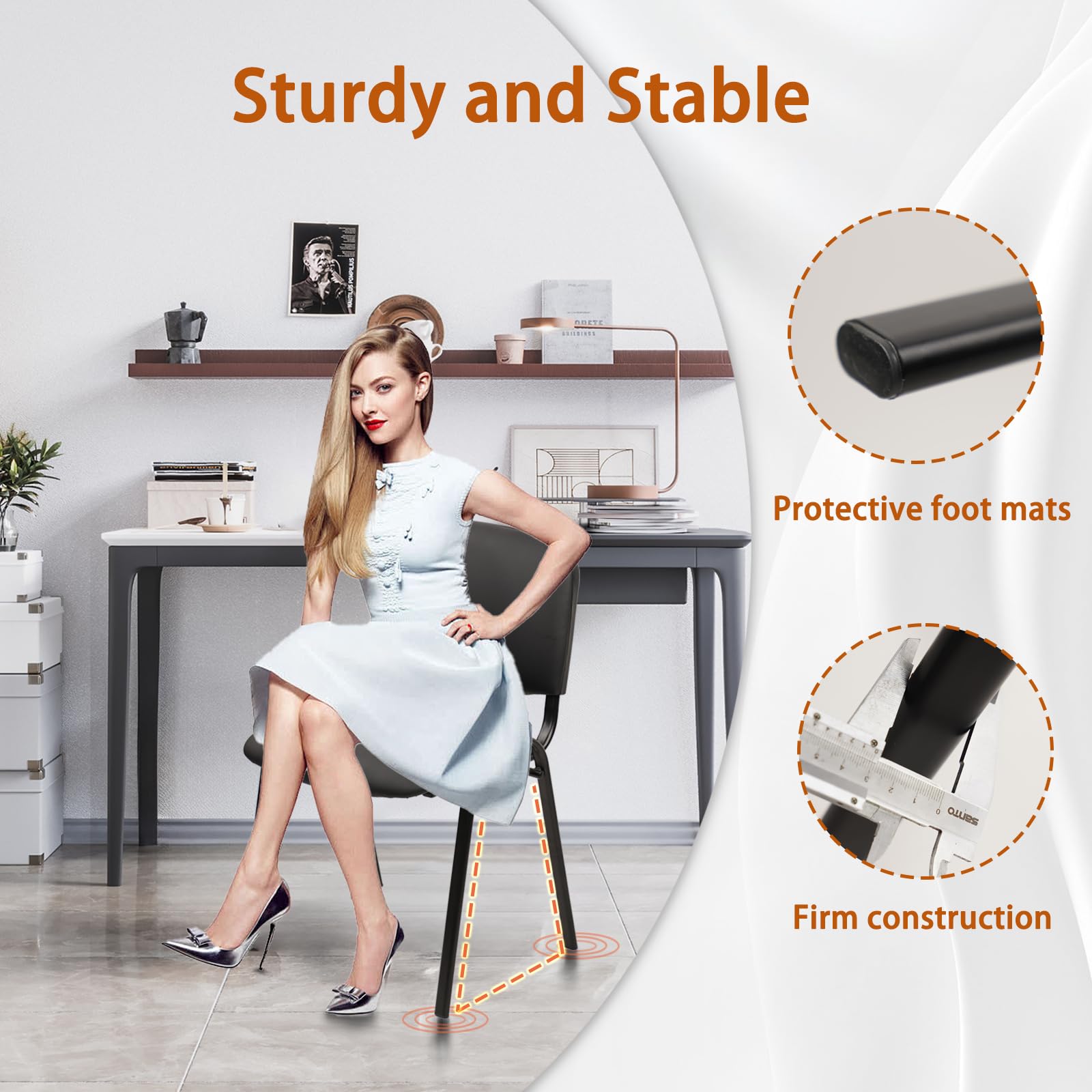 Stacking Waiting Room Chairs, PU Leather Armless Office Guest Chair with Metal Frames, Stackable Conference Room Chairs No Wheels for Reception Lobby Side Meeting Training School, Black