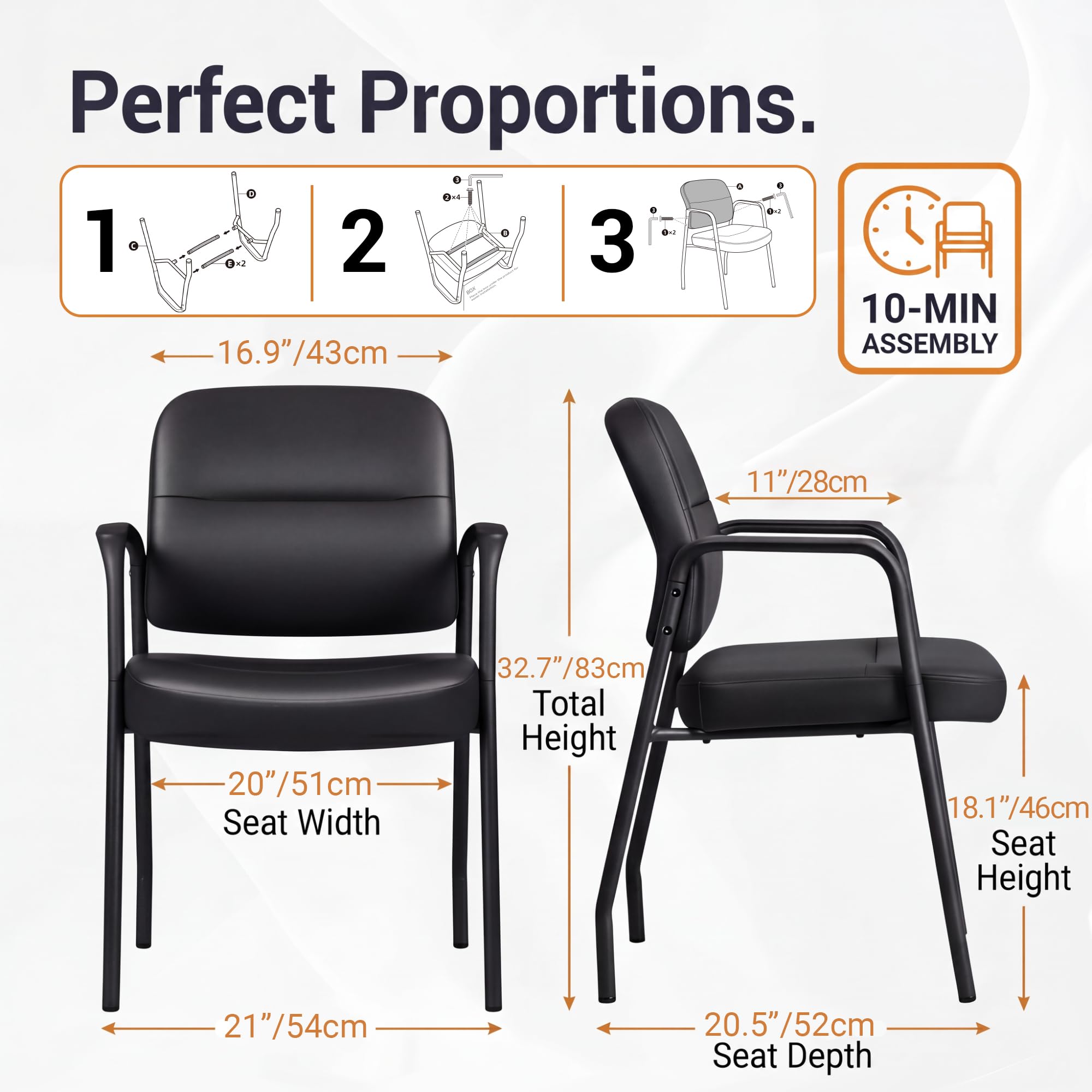 (2 Pack) Waiting Room Office Reception Chairs Executive Leather Guest Chairs with Armrest Ergonomic Upholstered Lumbar Support Side Chairs