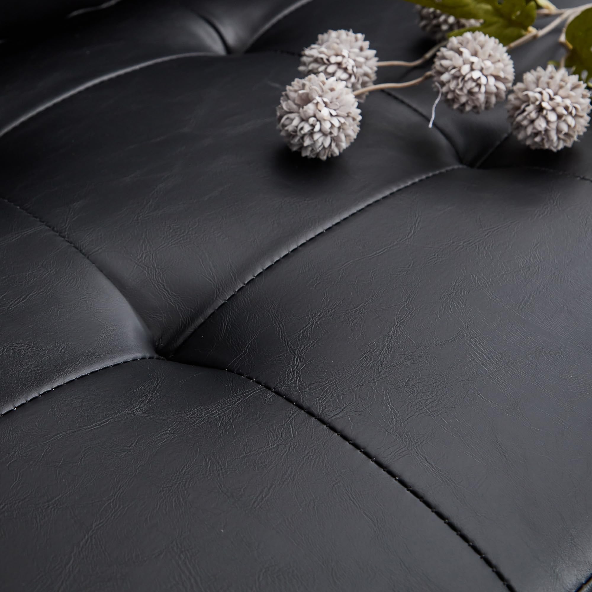Mid-Century Sectional Sofa Set for Living Room Faux Leather Office 2 Pcs Couch Set with Armrest Modern Upholstered Loveseat Couches (1-Seater+2-Seater, Black)