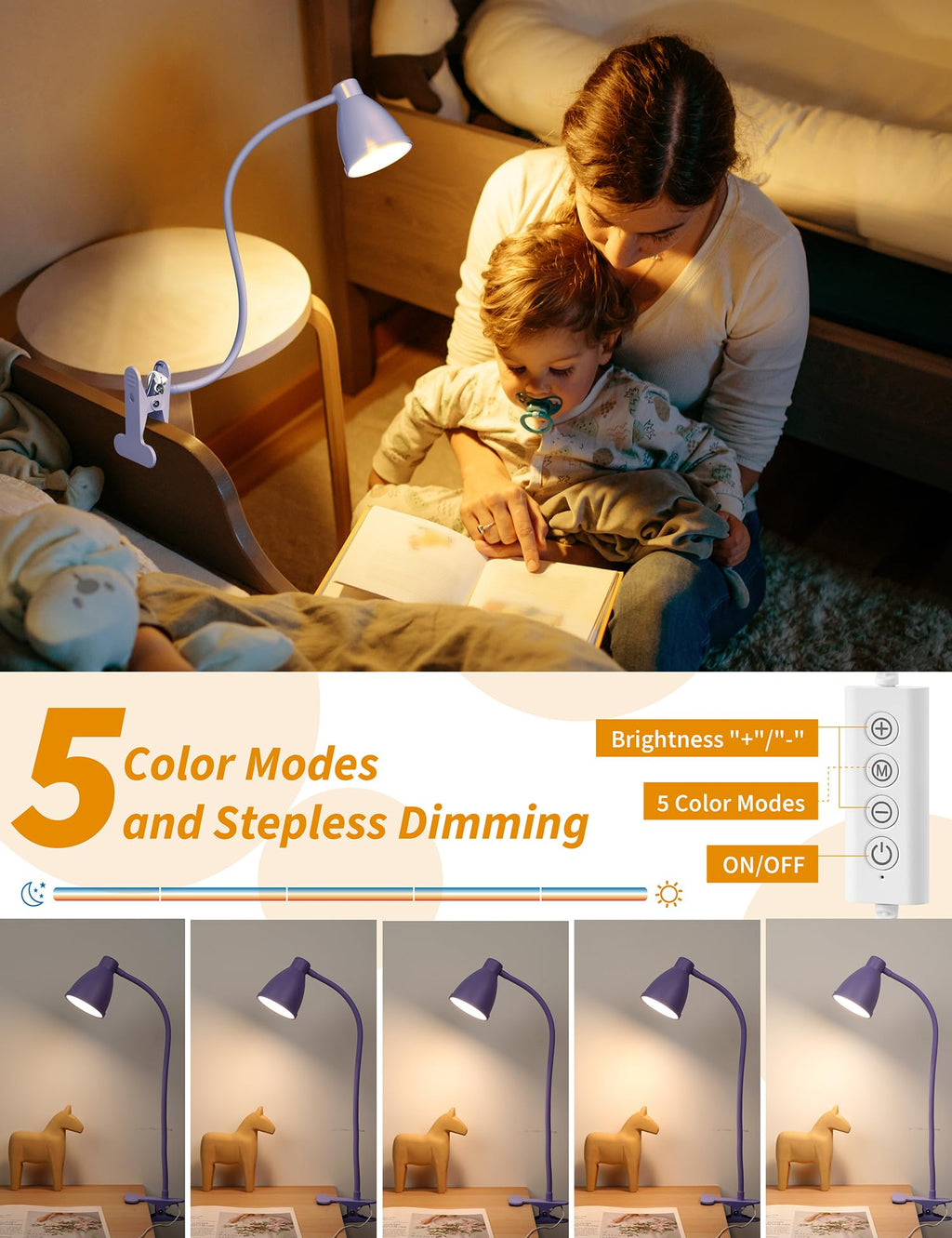 Desk Lamp with Clamp Clip on Light 5 Color 10 Brightness Lilac Purple