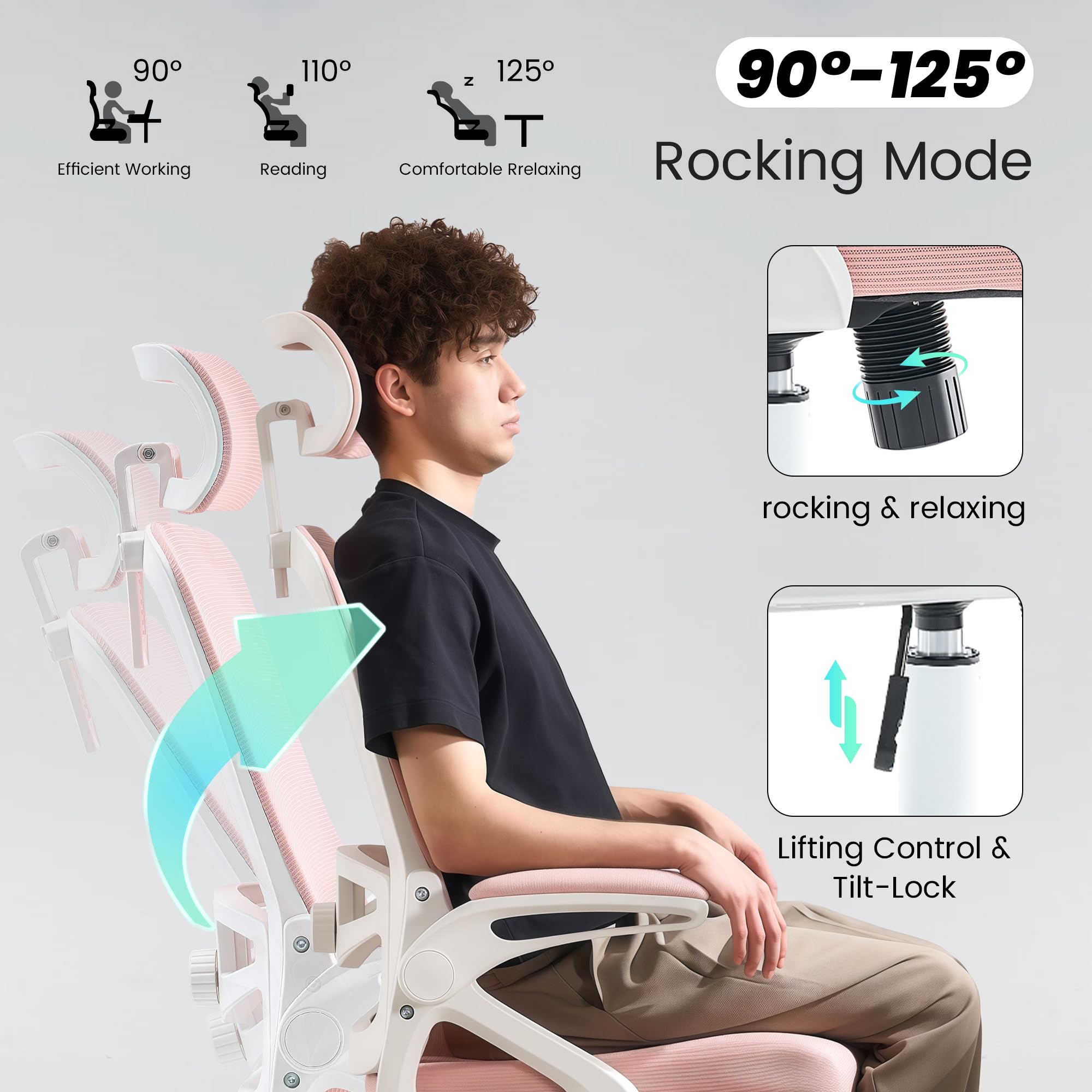 Ergonomic Office Chair, 400 LBS Desk Chair with Adjustable Lumbar Support, High Back Breathable Mesh Computer Chair Rolling Work Swivel Task Chairs, Comfy Home Office Desk Chair (Pink)