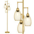 Floor Lamp, 3 x 800LM LED Edison Bulbs Included, Farmhouse Industrial Floor Lamp Standing Tree Lamp with Elegant Teardrop Cage Head Tall Lamp for Living Room Bedroom Office Dining Room - Gold