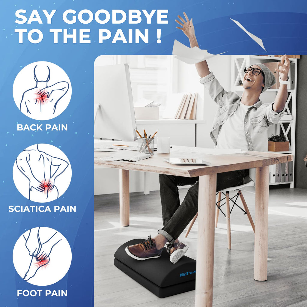 Foot Rest for Under Desk at Work-Versatile Foot Stool with Washable Cover-Comfortable Footrest with 2 Adjustable Heights for Car,Home and Office to Relieve Back,Lumbar,Knee Pain-Black Long