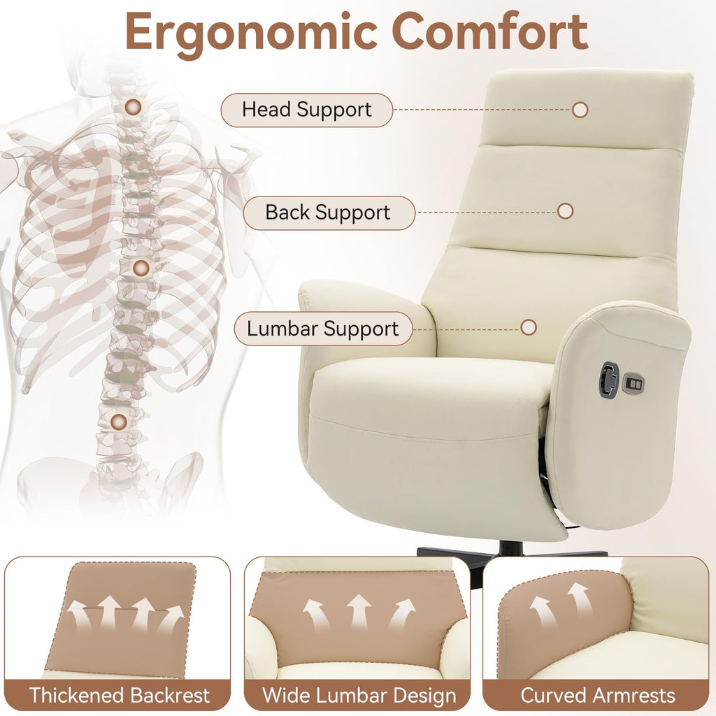 Ergonomic PU Leather Recliner Chair with Footrest, Electric Executive Office Chair for Home Office, Adjustable Seat Height and Backrest, 330 lbs Capacity, Beige