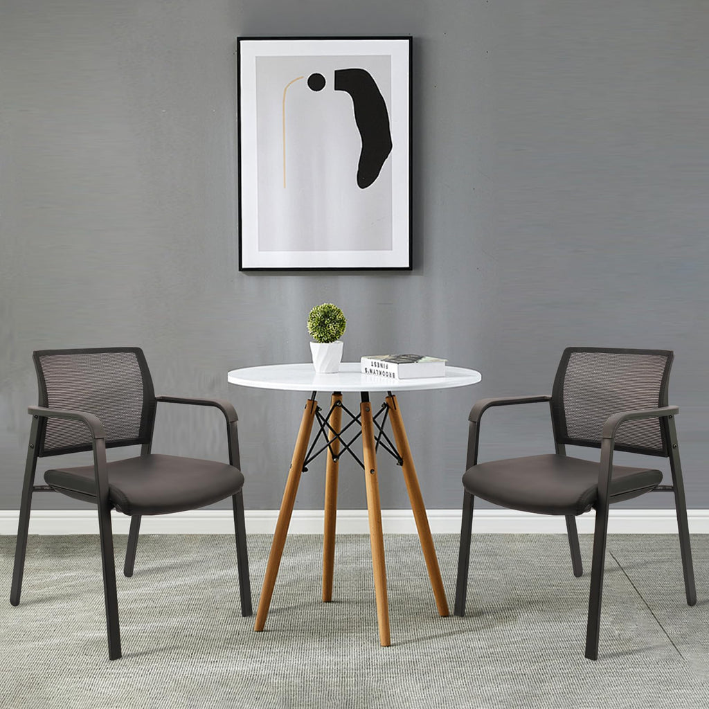 Stackable Office Chair, Mesh Back Guest Chairs with Comfortable Leather Seat Arms Stacking Ergonomic Desk Chair No Wheels for Conference Waiting Reception School Side Stationary, Black