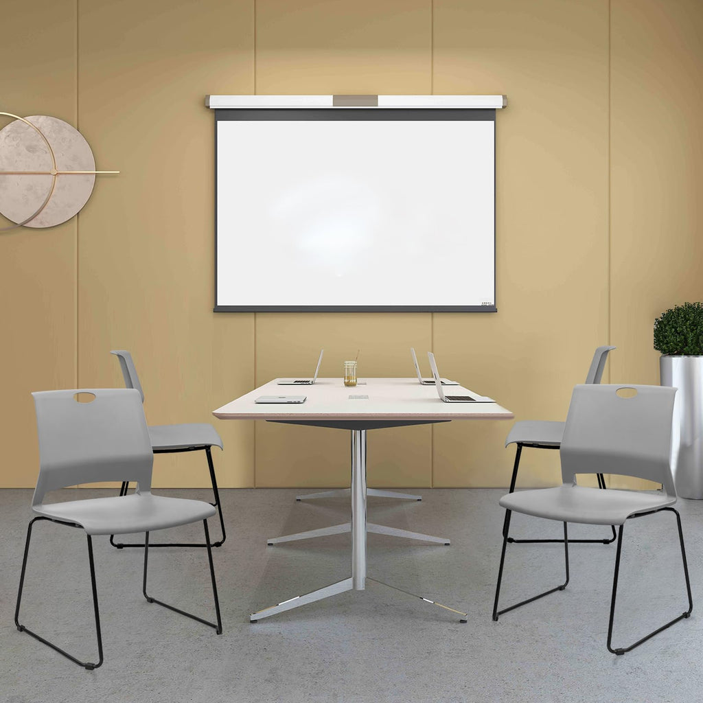 Set of 8, Stackable Guest Reception Chairs, Stacking Office Chair with Ergonomic Lumbar Support & Metal Legs, Plastic Desk Chairs for Conference School Church Waiting Meeting Break Room , Gray