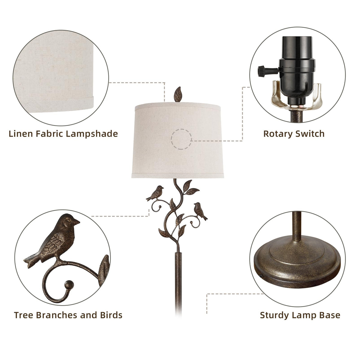 63" Farmhouse Iron Leaf Floor Lamp for Living Room