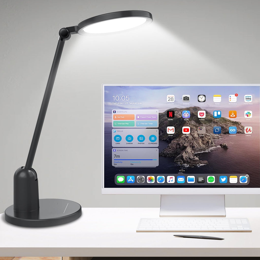 Desk Lamps for Office with Stable Base, 1000LM Ultra Bright Eye-Caring LED Desk Light, 3000K-6000K Dimmable Table Lamp with Stepless Dimming & Timing Function for Work, Reading, Bedroom, Bedside