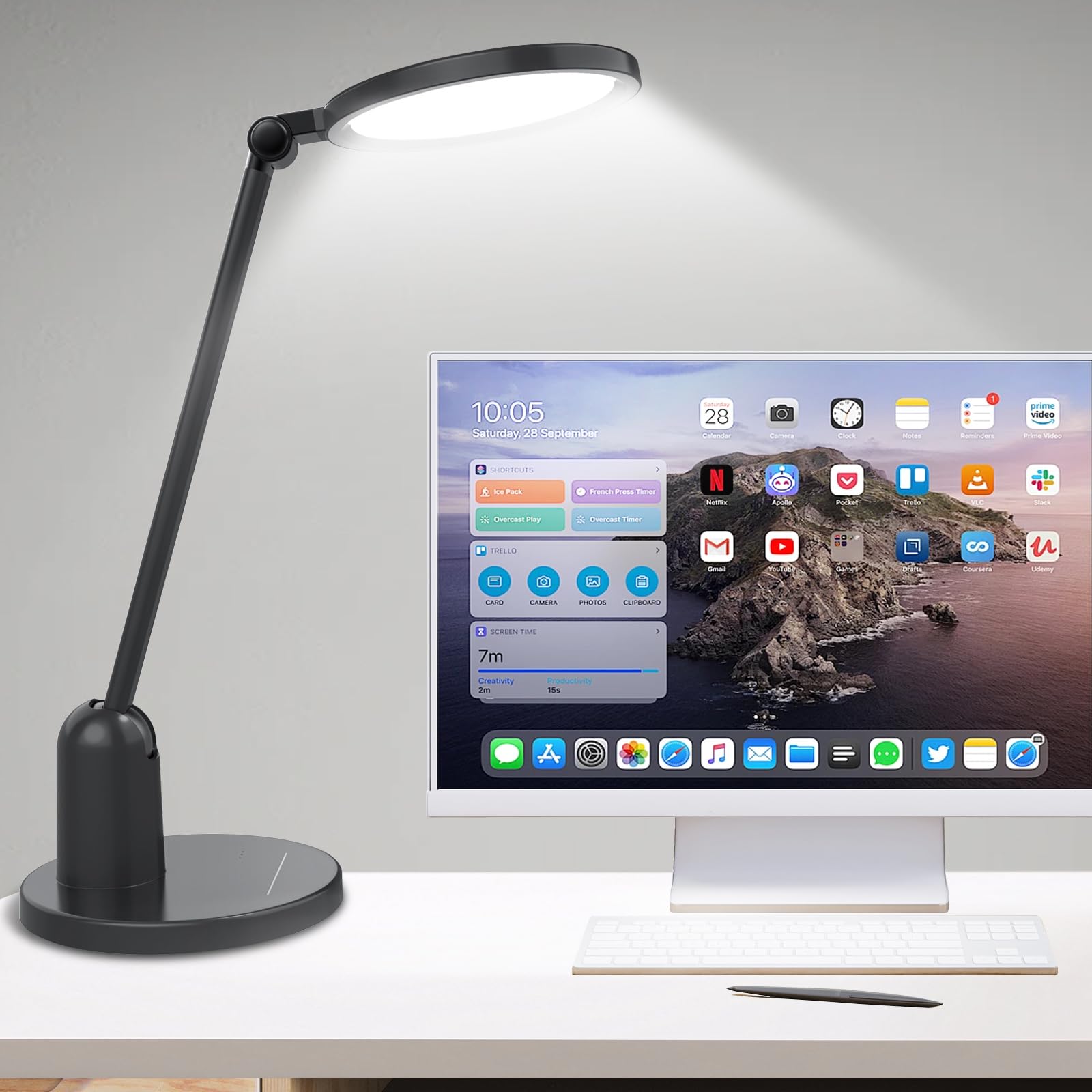 Desk Lamps for Office with Stable Base, 1000LM Ultra Bright Eye-Caring LED Desk Light, 3000K-6000K Dimmable Table Lamp with Stepless Dimming & Timing Function for Work, Reading, Bedroom, Bedside