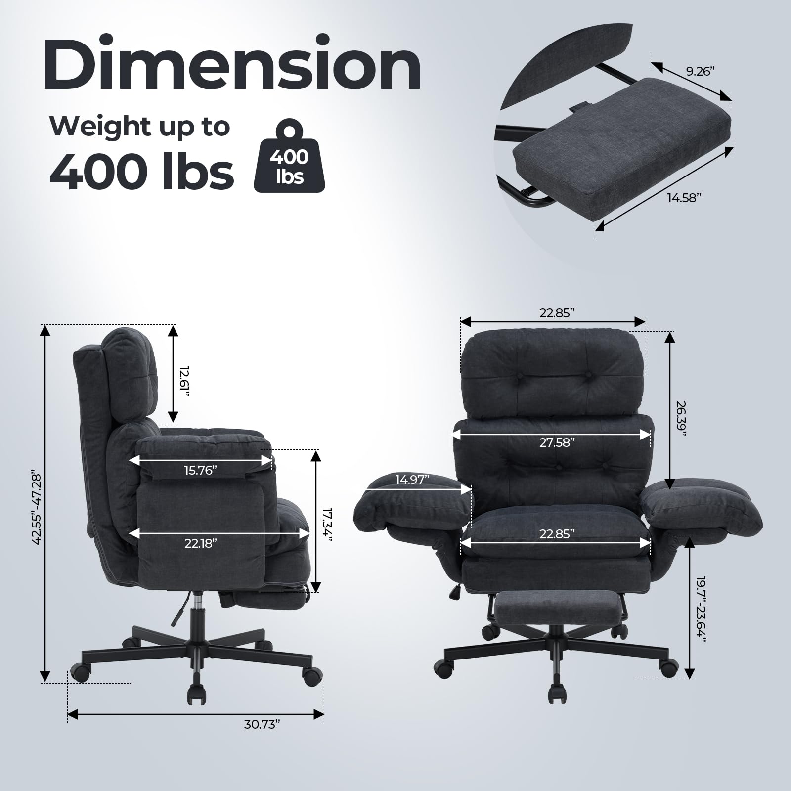 Criss Cross Office Chair with Foot Rest, Big and Tall Office Desk Chair with Flip Armrests for Pets & Cross Legged Sitting, Comfy Executive Ergonomic Reclining Computer Gaming Vanity Chair, Grey