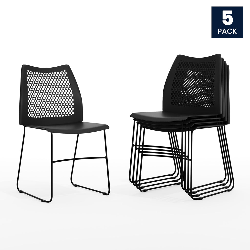 ( Set of 5)Hercules Series Contoured Lobby Chairs with Air-Vent Honeycomb Backs, Ergonomic Stacking Chairs for Offices, Black