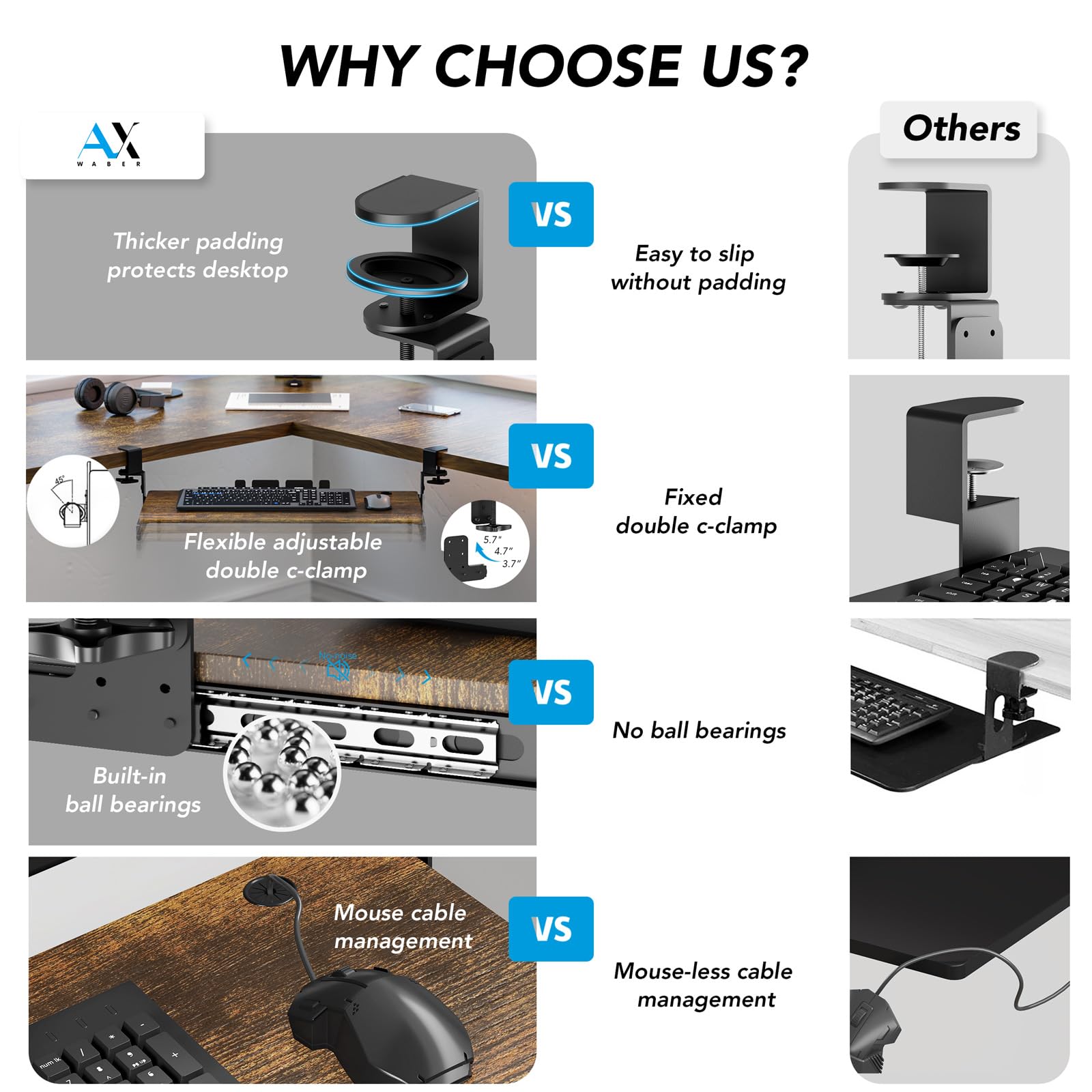 Keyboard Tray Under Desk Pull Out with Extra Sturdy C Clamp Mount System, 27.3 (32.5 inch Including Clamps) x 11 Inch Slide-Out Platform Computer Drawer for Typing Vintage