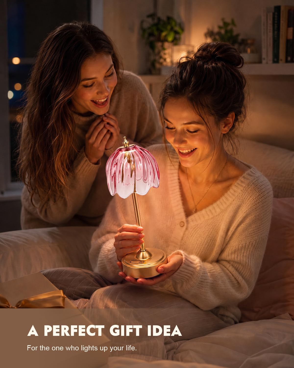 Cordless Flower Table Lamp, 5200mAh Small Rechargeable Touch Lamp