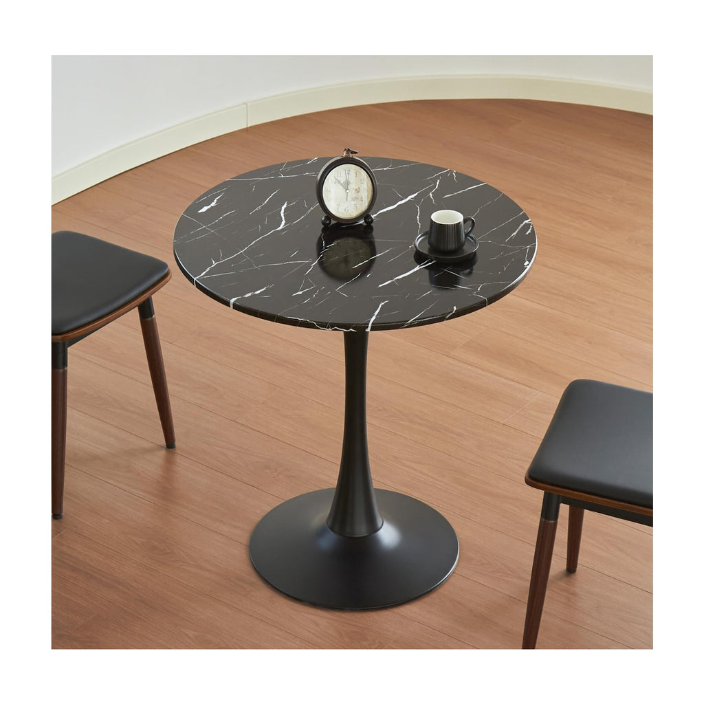 Hansweld Round Dining Table, 24" Circle Tulip Table with Thickened Tabletop & Metal Pedestal, Mid Century Modern Bistro Table for Kitchen, Small Places, Living Room, Cafe (Marble Pattern Black)