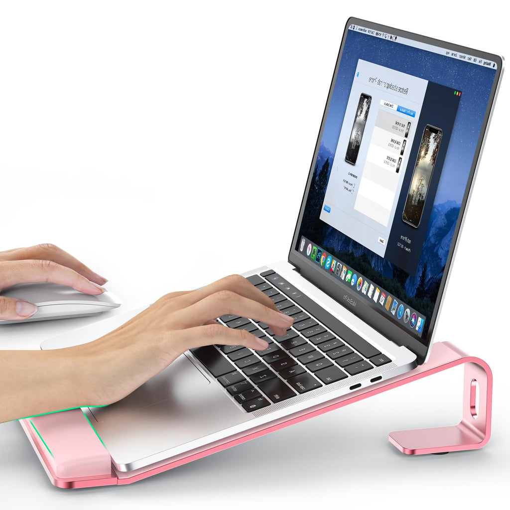 Laptop Stand for Desk, Laptop Stand with Wrist Support, Ergonomic Detachable Laptop Riser, Mount, Holder Notebook Computer Stand for MacBook Air Pro, HP, Dell, XPS, HP (10-17") Laptops - Pink
