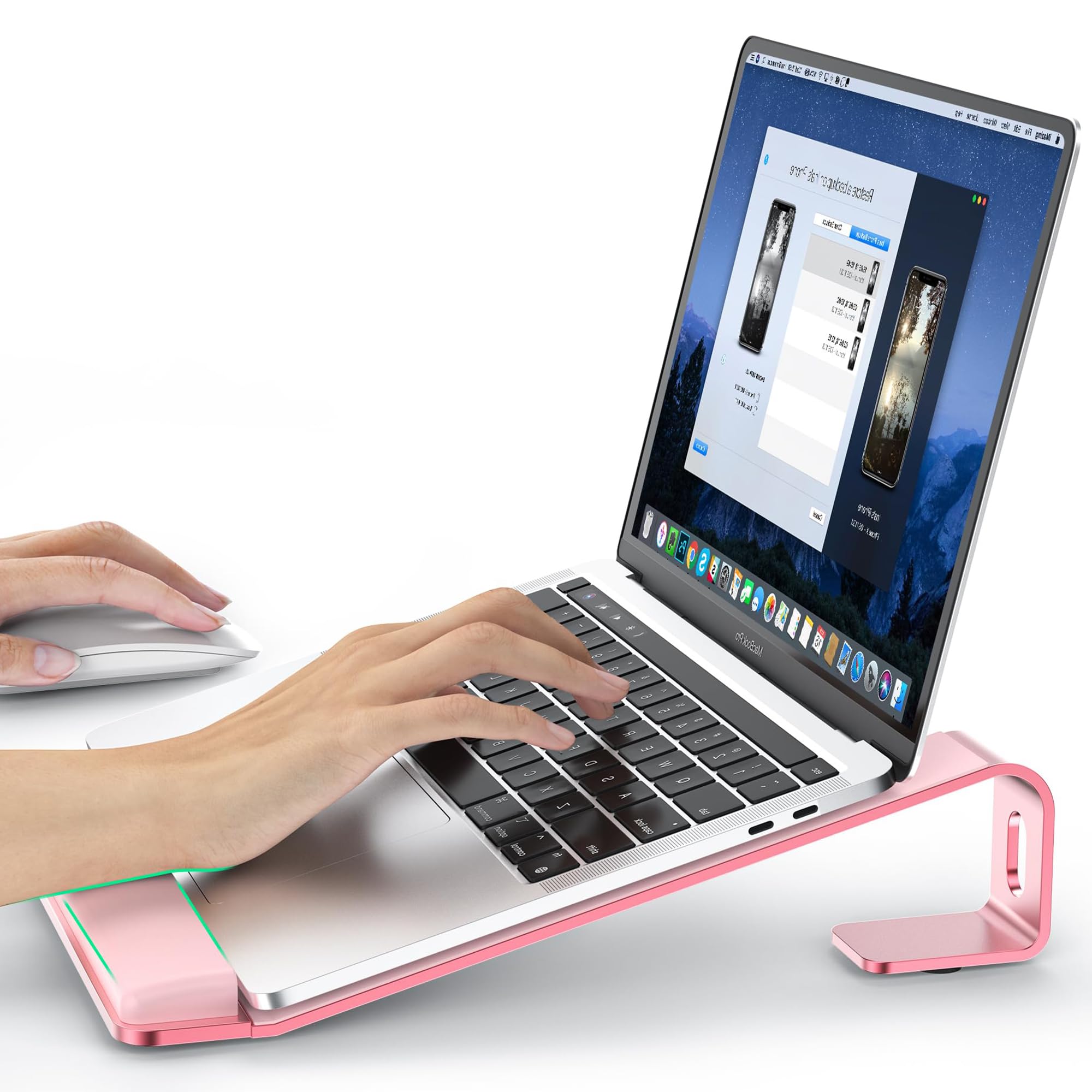 Laptop Stand for Desk, Laptop Stand with Wrist Support, Ergonomic Detachable Laptop Riser, Mount, Holder Notebook Computer Stand for MacBook Air Pro, HP, Dell, XPS, HP (10-17") Laptops - Pink