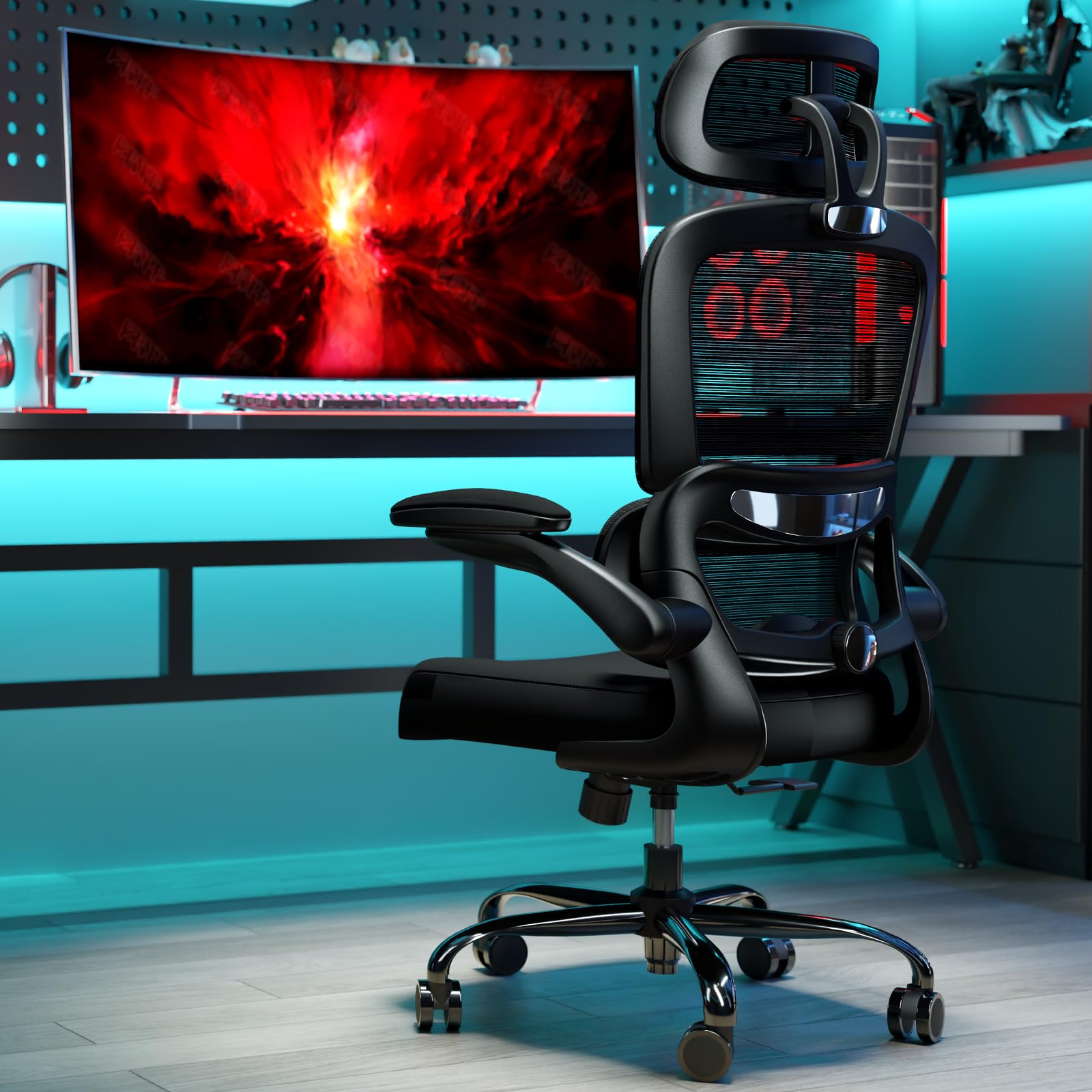 Office Chair Ergonomic Desk Chair, 330 LBS Home Mesh Office Desk Chairs with Wheels, Comfortable Gaming Chairs Black Pack of 4