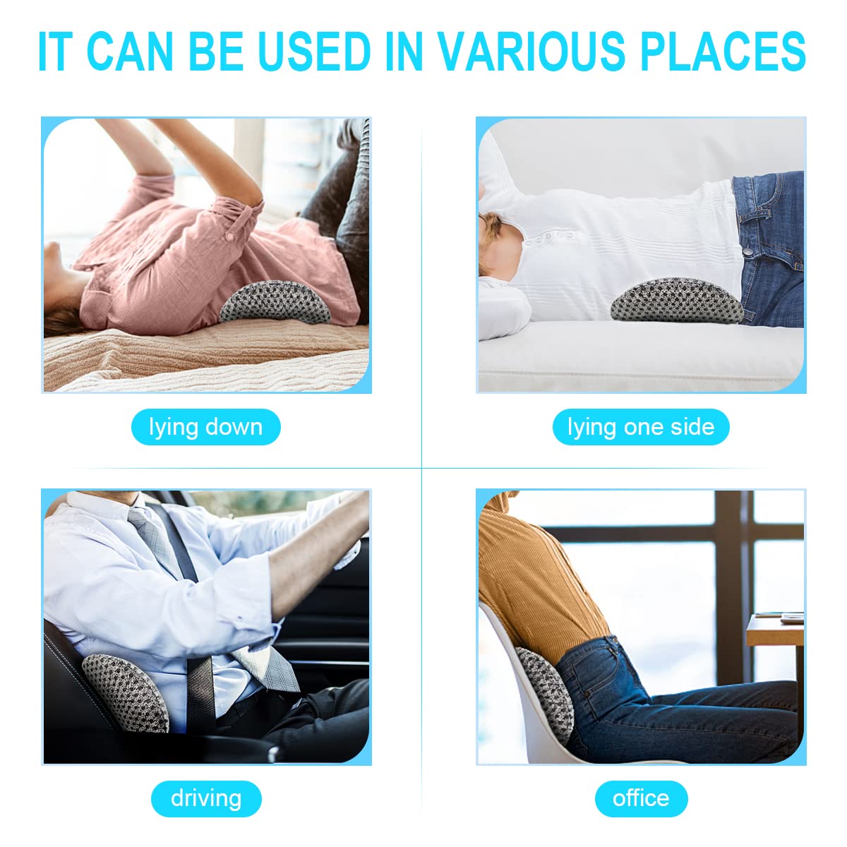Lumbar Support Pillow for Office Chair, Memory Foam Lumbar Pillow for Lower Back Pain Relief (Grey)