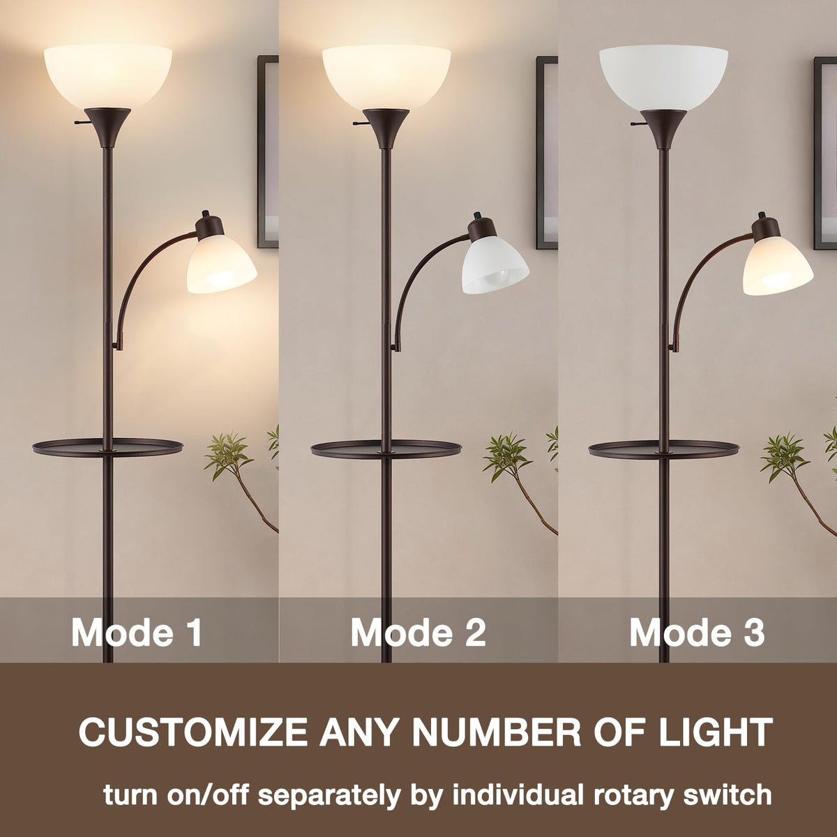 72" Floor Lamp with Table, Adjustable Reading Lights, Torchiere Floor Lamps