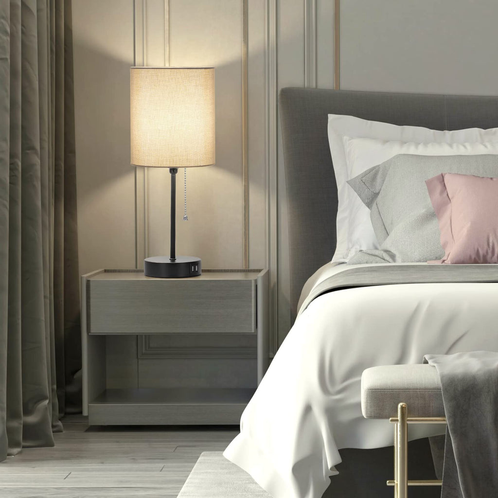 17.3'' Table Lamps Nightstand Set of 2 with 2 USB & AC Outlet, Grey