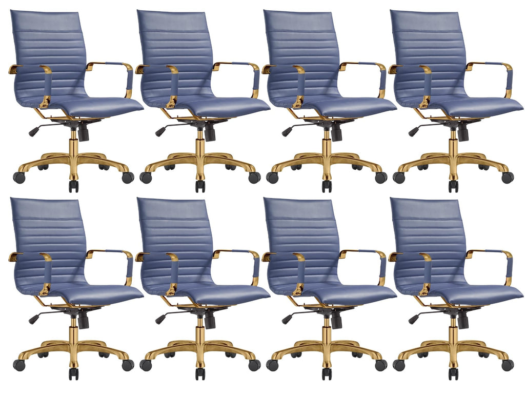 Modern Ergonomic Executive Office Chair, High-Back Leather Conference Desk Chair with Adjustable Height, Tilt Control, 360° Swivel & Gold Frame for Home Office