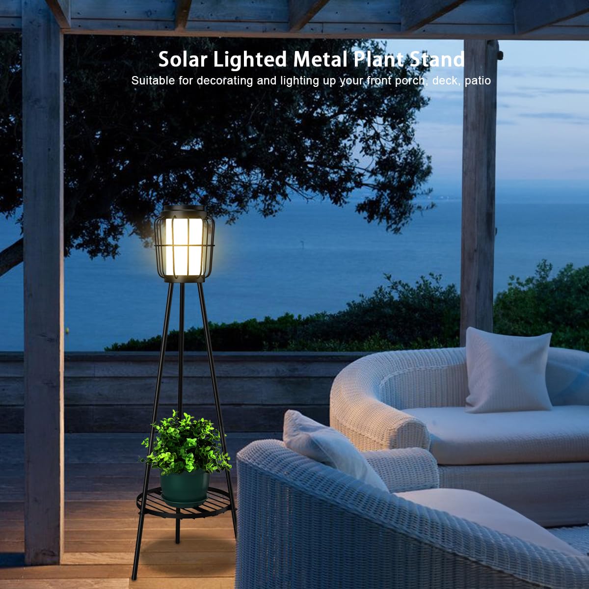 2 Pack Solar Lights with Plant Stand, Outdoor Floor Lamps, Waterproof Solar Powered Floor Lamps for Patio Deck Porch Yard Garden Decor