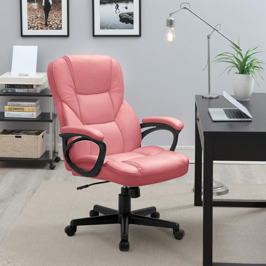 Office Executive Chair High Back Adjustable Managerial Home Desk Chair, Swivel Computer PU Leather Chair with Lumbar Support (1, Pink)