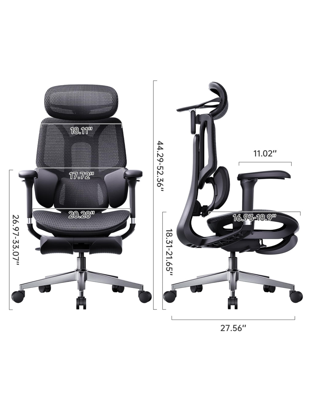 E3 Air 2026 Ergonomic Office Chair, 3-Zone Lumbar Support, Comfy Home Office Chair with Auto Recline, 4D Headrest & Armrests, 140° Tilt for Work & Relax with Footrest, Black with Footrest