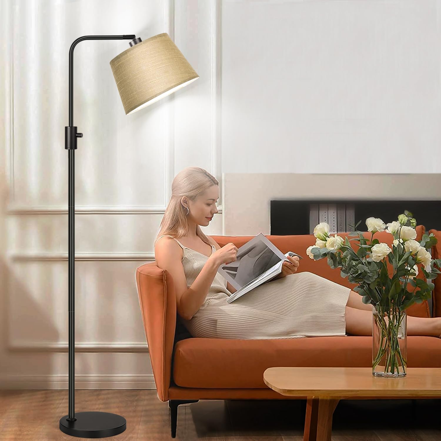 Floor Lamp, 1000 LM LED Edison Bulb Included, Arc Floor Lamps for Living Room Modern Standing Lamp Tall Lamps for Living Room Bedroom-Champagne