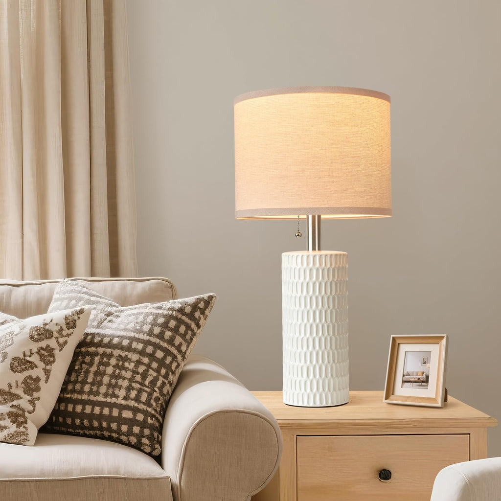 20.5" Modern Ceramic Table Lamps for Bedroom Set of 2, Bedside Lamps for Night Stands with Beige Lampshade, Farmhouse Table Lamp for Living Room Office Dorm, White