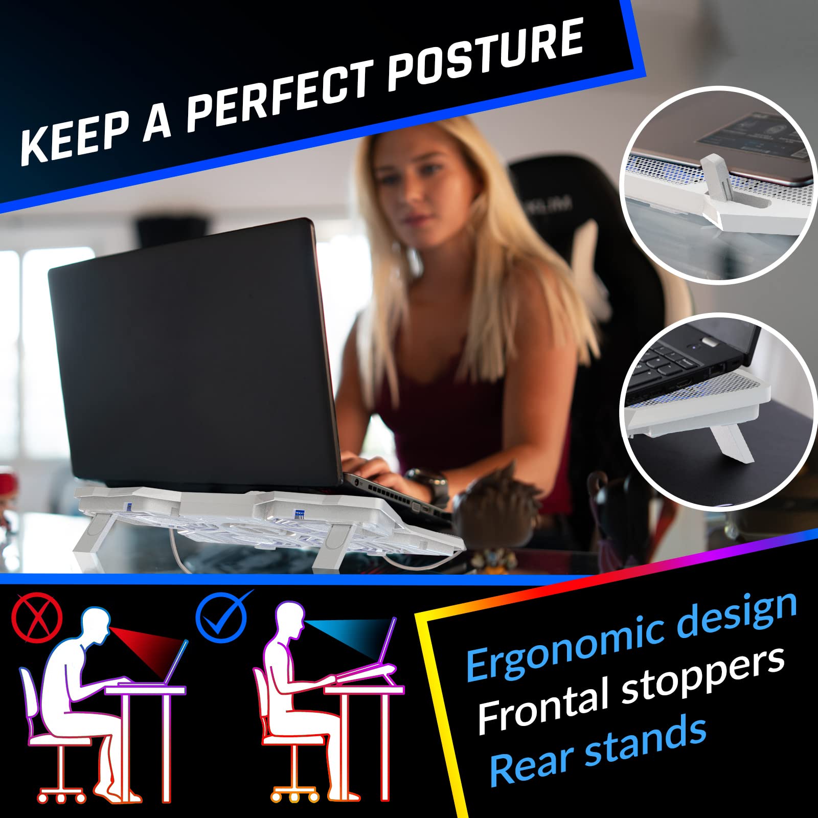 Laptop Cooling Pad - More Than 500 000 Units Sold - New - The Most Powerful Rapid Action Cooling Fan - Laptop Stand with 4 Cooling Fans at 1200 RPM - USB Fan - PS5 PS4 - Full White