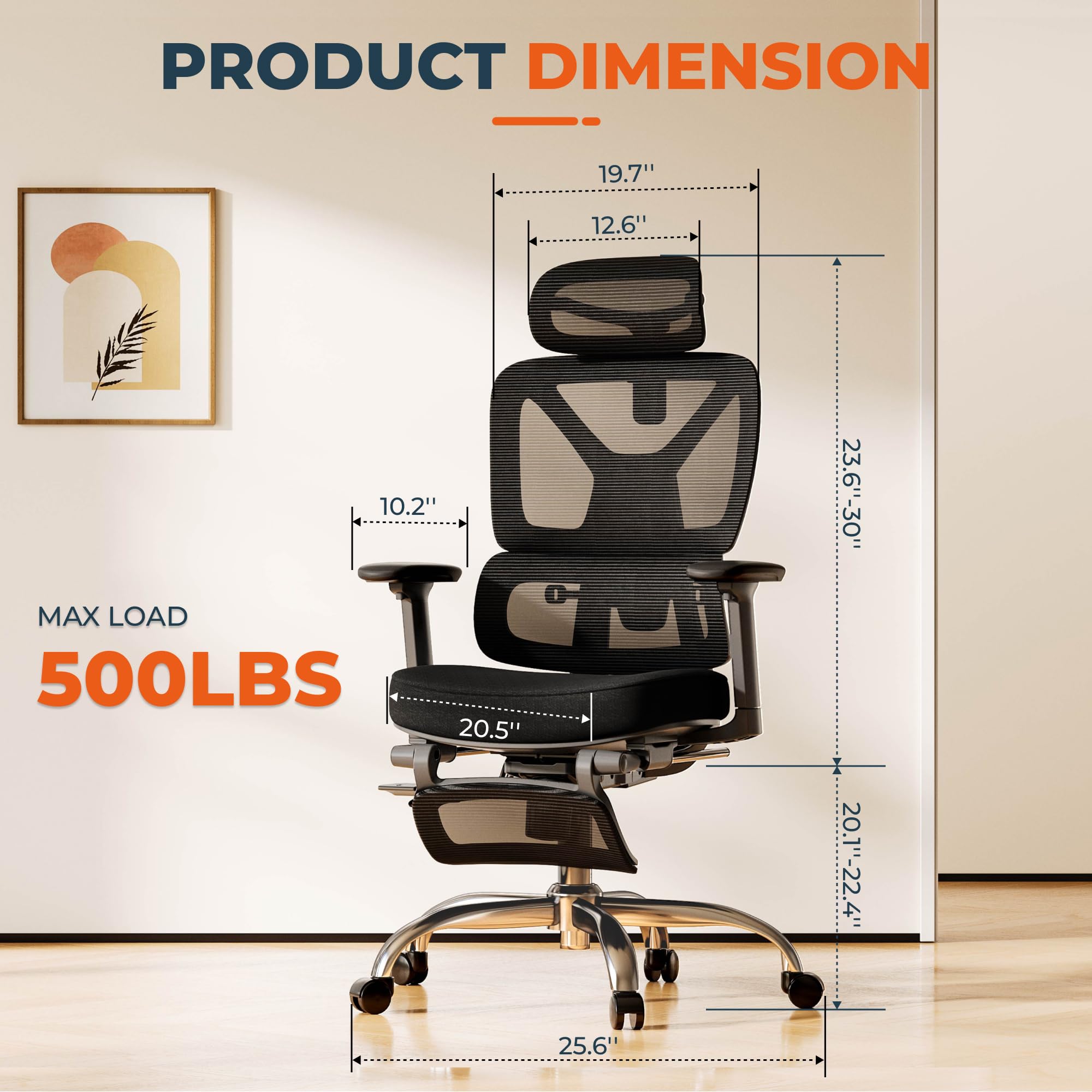 FitStand Ergonomic Office Chair High Back Computer Chairs Desk Chair with 2D Lumbar Support/Footrest/3D Headrest/Heavy Duty Metal Base, Comfortable Foam Seat Cushion, ErgoChair Ultra, Black