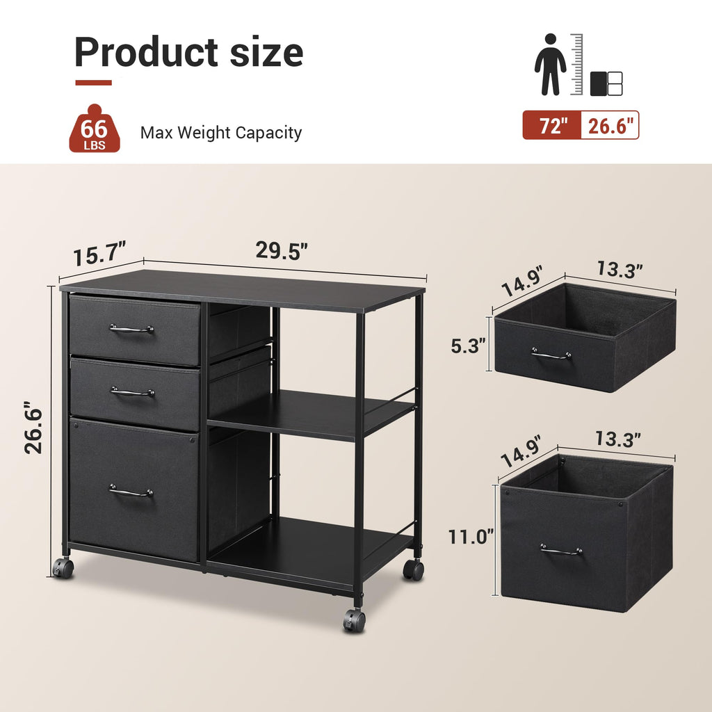 3 Drawer Mobile File Cabinet with Open Storage Shelf