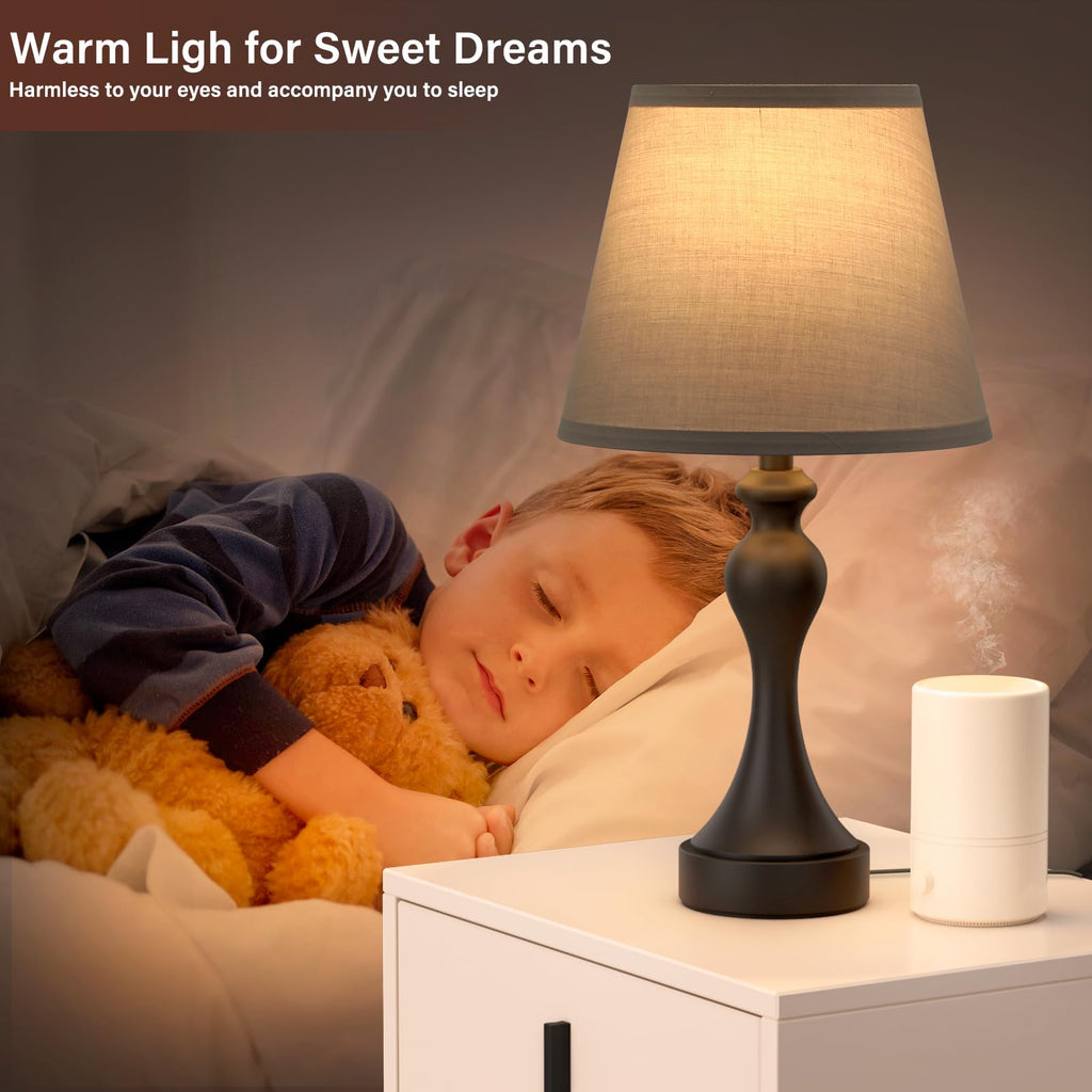 Touch Lamps for Nightstand, 3 Way Dimmable Bedside Lamps with USB C+A Ports