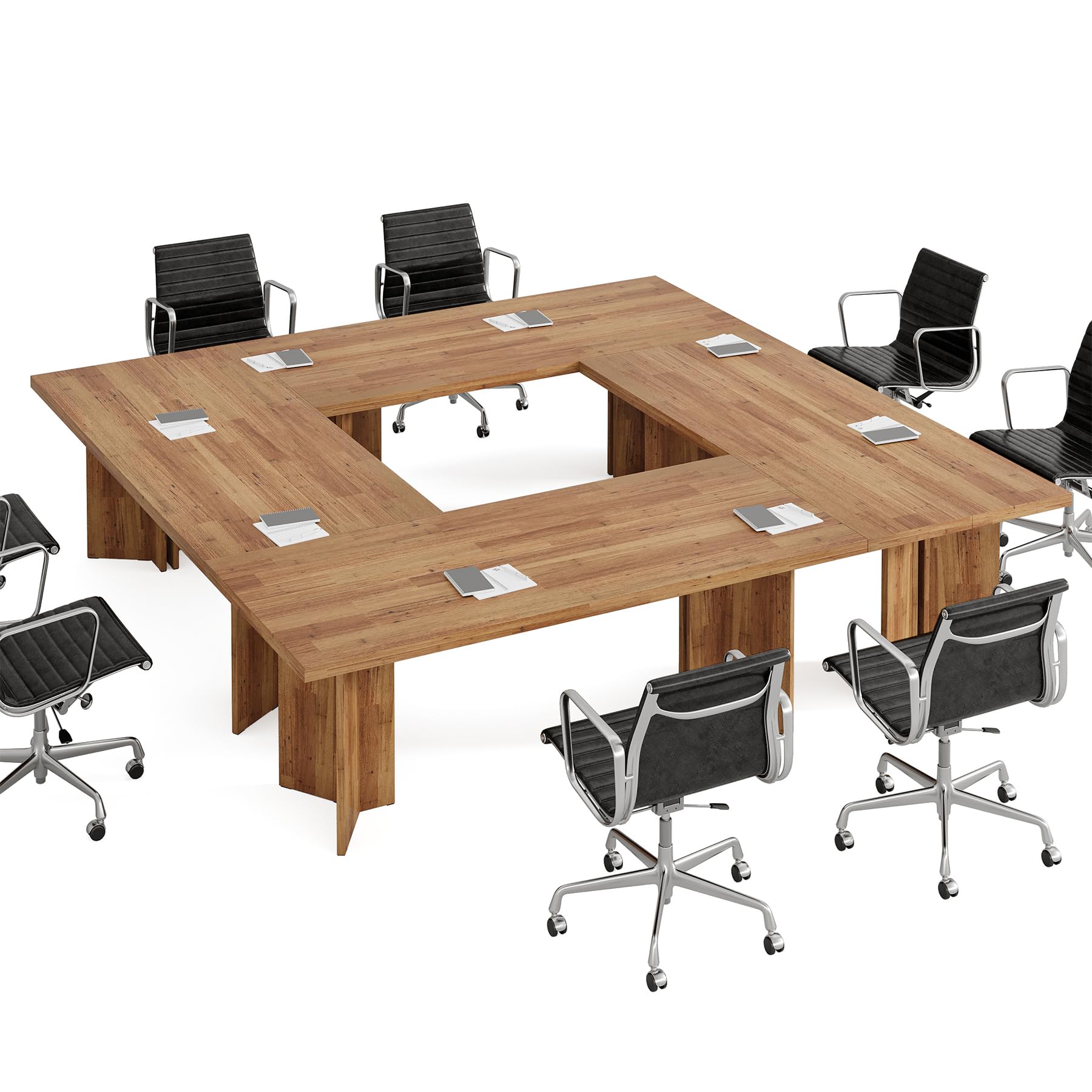 10.5FT Conference Table, Large Rectangle Meeting Seminar Table for 10-12 Person, Long Wooden Business Tables (Set of 2, Walnut)