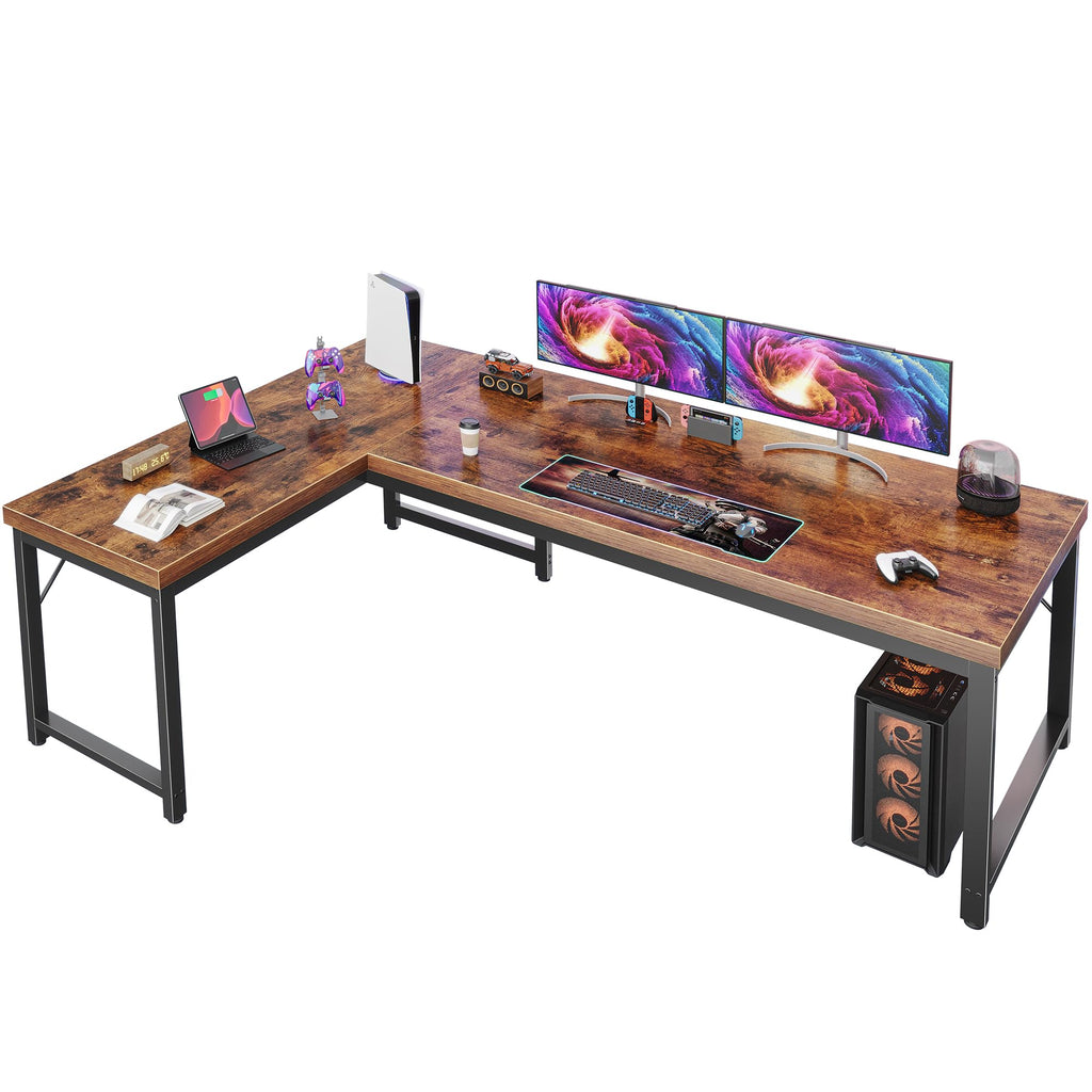 63 Inch L Shaped Desk with 0.95 Inch Thicker Desktop, Reversible Computer Desk, Larger Corner Office Gaming Desk, Robust Metal Frame, for Home Office, Rustic Brown