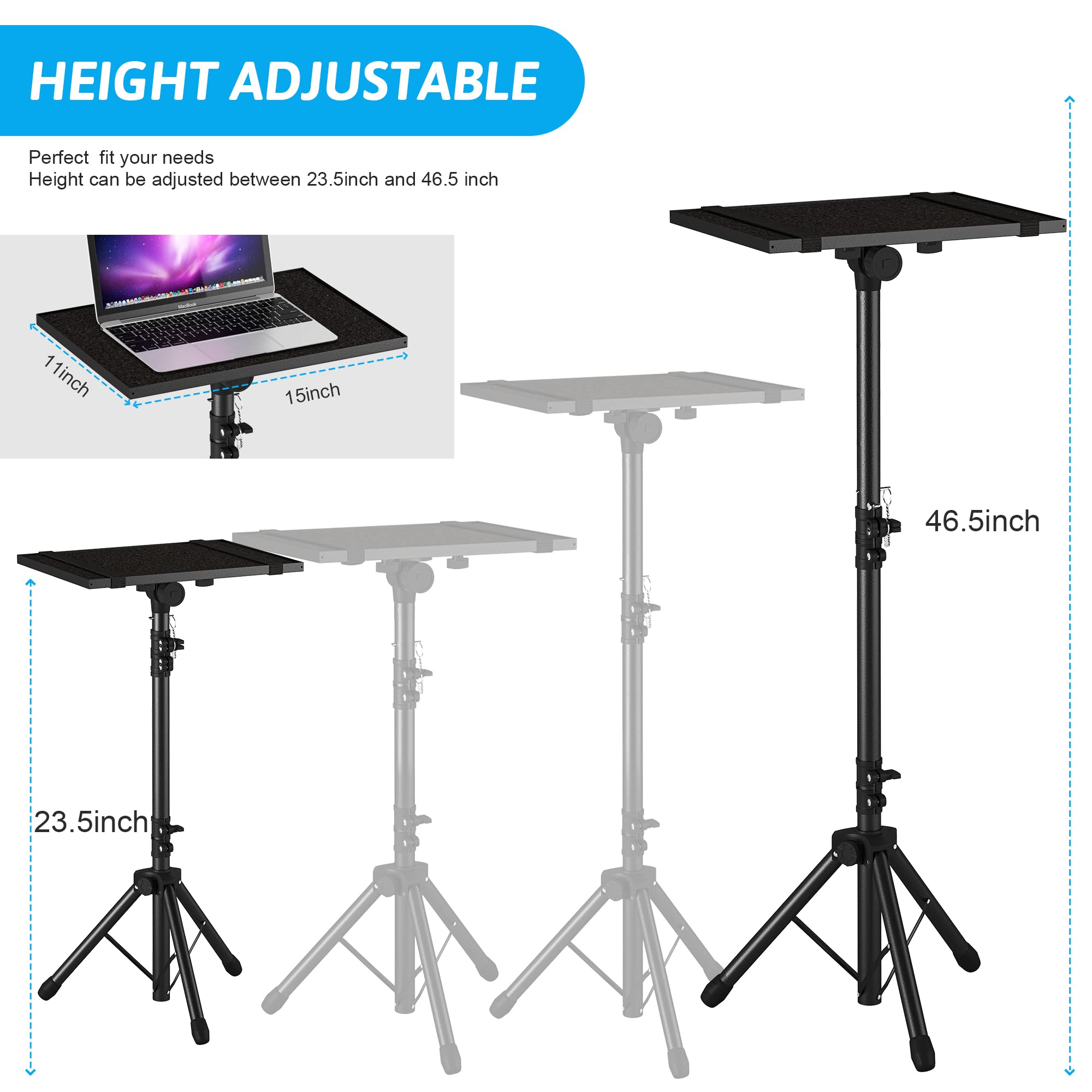 Projector Stand Tripod Adjustable, Laptop Height from 23.5 to 46.5 inches with Gooseneck Phone Holder, Floor for Office, Home, Stage, Studio, DJ Racks Holder Mount, 23.5inch-46.5inch