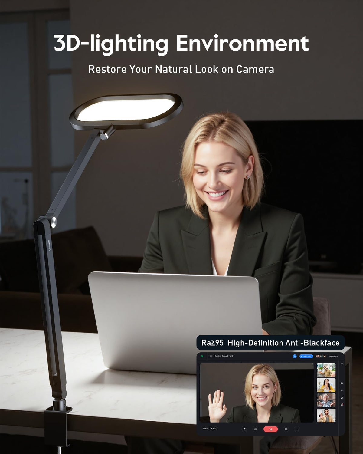 Dual-Side LED Desk Lamp with Clamp, Soft Light with Stepless Remote