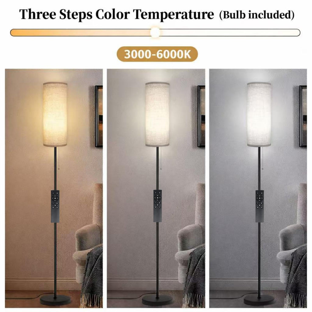 Floor Lamp for Living Room, Modern Standing Lamps with Lampshade, Minimalist Tall Lamp with Chain Switch for Living Room, LED Bulb Included (Beige Shade-Remote Bulb)
