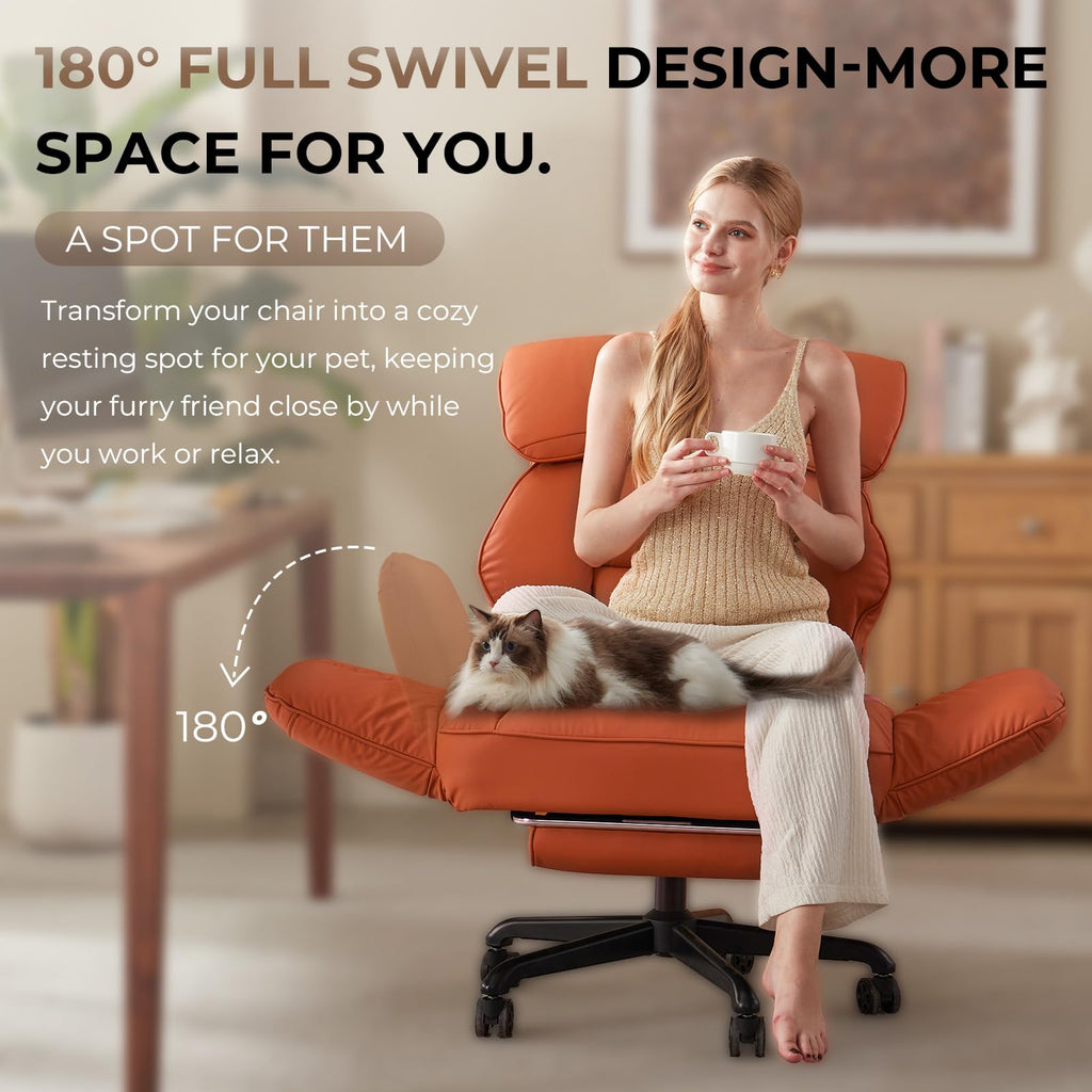 Cross Legged Office Chair with Pivoting Armrests,Criss Cross Chair with Pocket Spring Seat & Back,Reclining Computer Gaming Chair with Footrest and Metal Base (Orange)