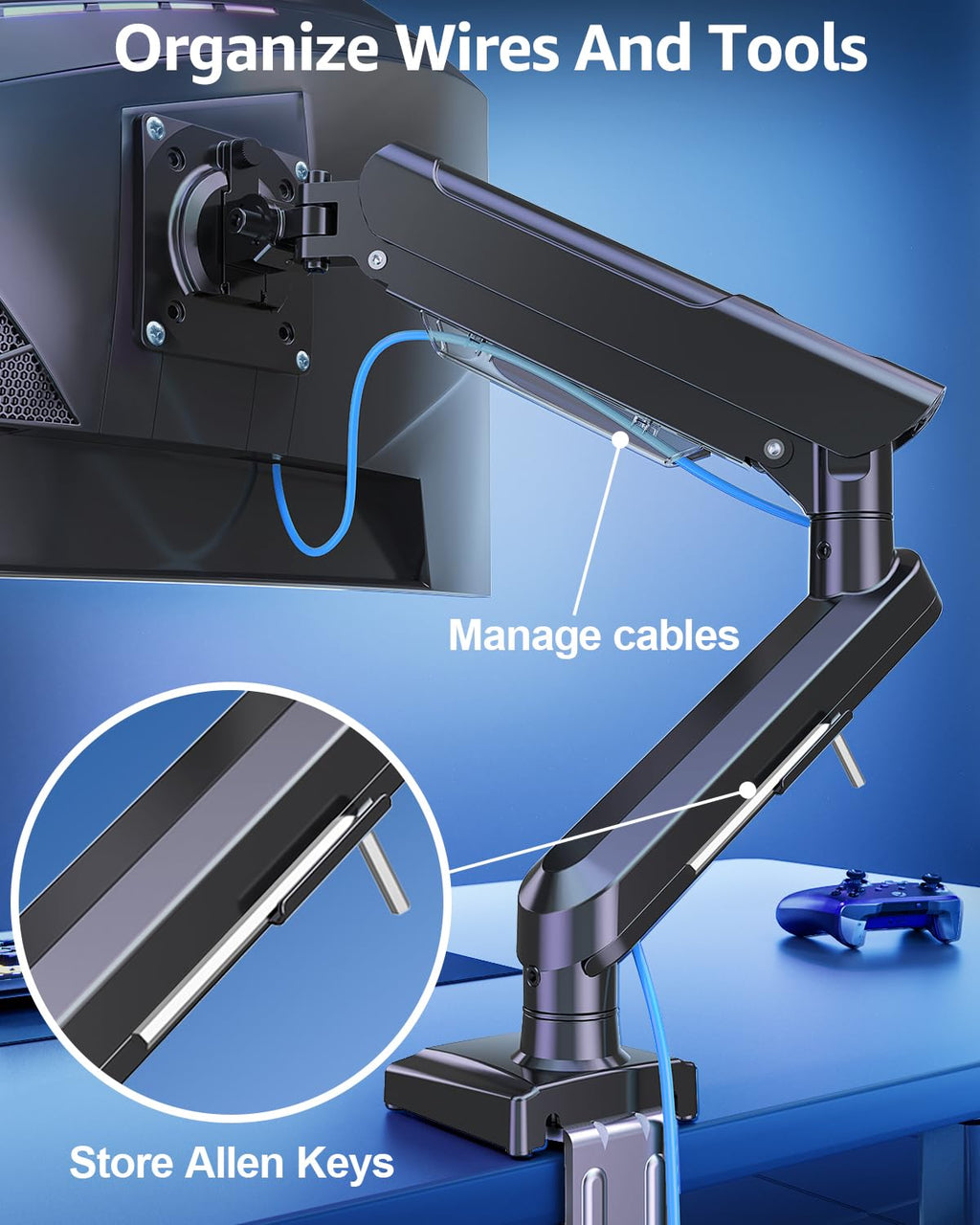 Single Monitor Mount for 32 27 24 22 inch Screen, Monitor Arm Holds 4.4-22 lbs, Monitor Desk Mount, Gaming & Home Office Use, VESA 75x75mm & 100x100mm, Freelift Pro Black